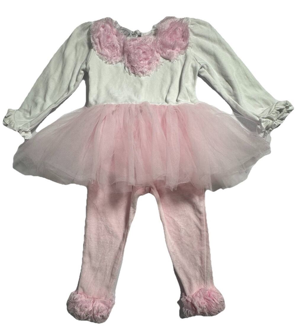Mud Pie Baby Bunny Tutu Outfit 12-18M Pink Romper Leggings 2 Piece Set